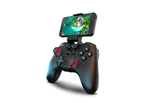 KROM Gamepad KENZO -NXKROMKNZ- alambrico e inalambrico, diseÃ±ado para competicion, botones configurables, PC, SWITCH, ANDROID, IOS, PS3, PS4, Soporte Smartphone, Negro