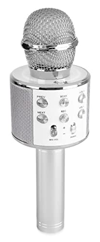 MAX KM01 MicrÃ³fono de Karaoke InalÃ¡mbrico para NiÃ±os con Bluetooth, Altavoces Incorporados, Efecto Eco, Cambiador de Voz, Micro SD, USB, FunciÃ³n Selfie - Plata