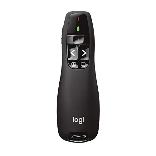 Logitech R400 Presentador Inalámbrico con Receptor USB, Puntero Láser Digital Rojo, Distancia de 15 Metros, 6 Botones, Controles Intuitivos, Indicador de Batería, Compatible con PC, Negro