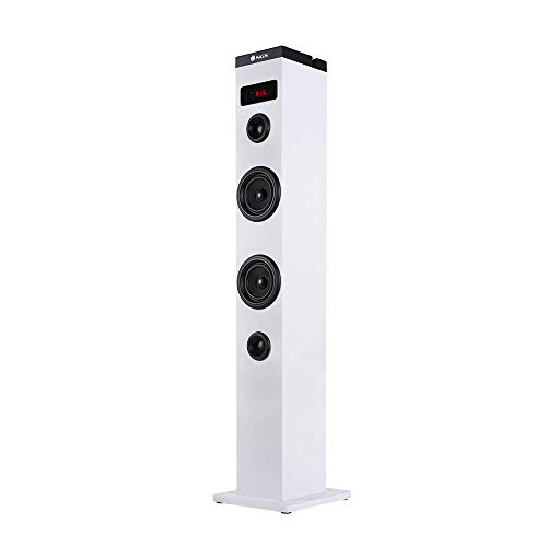 NGS Sky Charm White- Torre de Sonido Bluetooth 50W con Mando a Distancia, Entrada Óptica, USB, Radio FM y AUX IN (Color Blanco)