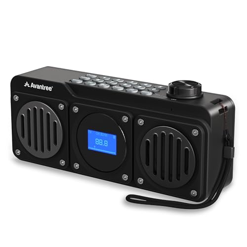 Avantree Boombyte - Radio FM Portátil Pequeña 4 en 1 y Altavoz Bluetooth con Altavoz Duales (14W), Volumen Potente, Sonido Estéreo, Lector Micro SD y Puerto USB, Reproductor de MP3 Recargable