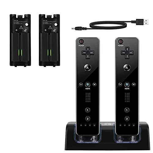 SANON 2 Dock Wii Base de Cargador & 2 x 2800 mAh BaterÃ­as Recargables para Mandos Wii, EstaciÃ³n Carga Mandos con Indicador LED, Negro