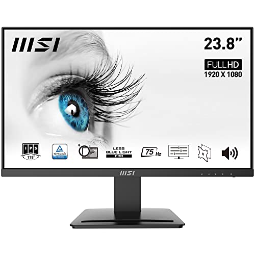 MSI Pro MP243 - Monitor Profesional Full HD de 23,8” Panel IPS de 1920 x 1080, 75 Hz, Pantalla Agradable a la Vista, Altavoces Integrados, Ranura para Accesorios, HDMI, DP, Negro