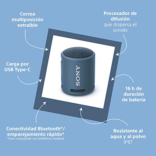 Sony SRS-XB13 - Altavoz Bluetooth Compacto, Duradero y Potente con EXTRA BASS (Resistente al agua, InalÃ¡mbrico, 16h AutonomÃ­a), Azul