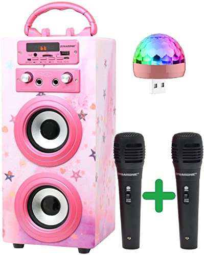 DYNASONIC - (3Âª Gen Altavoz Bluetooth Portatil con Modo Karaoke y MicrÃ³fono, Radio FM y Lector USB SD (Modelo 15, Luces Discoteca)