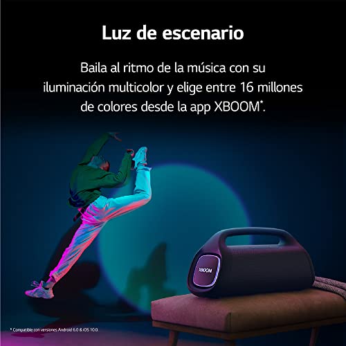 LG XBOOM Go XG9QBK - Altavoz Inalámbrico, Bluetooth, 120W, Sonido Sound Boost, Resistente al Agua y Polvo IP67, Autonomía 24h, Color de Luces LED Variable, Amplia Conectividad, Color Negro