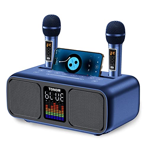 TONOR Máquina de Karaoke, Altavoz Grande con 2 Micrófonos Inalámbricos Sistema de PA para Boda, Picnic, Fiestas en Casa y Exterior, Luces LED, Compatible con USB/TF/Android/iPad/TV/PC, K9