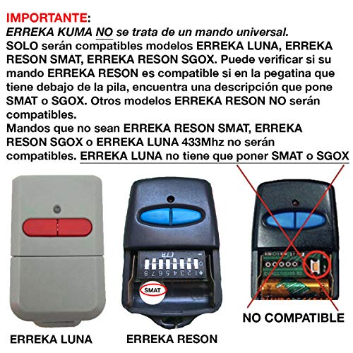 ERREKA Kuma KU02 De 2 Botones Canales 433 MHz Compatible con Erreka Luna Y Reson Nuevo Modelo MÃ¡s Resistente