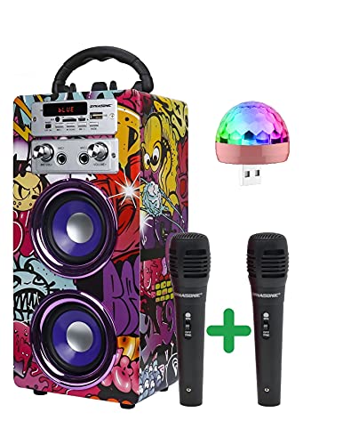 DYNASONIC - (3Âª Gen) Altavoz Bluetooth Portatil con Modo Karaoke y MicrÃ³fono, Radio FM y Lector USB SD (Modelo 12, Luces Discoteca)