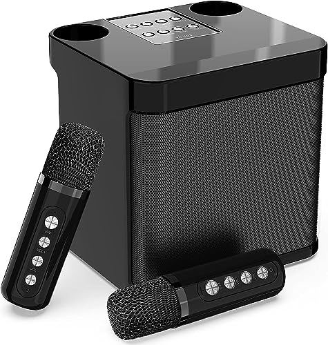 Karaoke con Microfono Inalambrico, MÃ¡quina de Karaoke Completo Altavoz Bluetooth con 2 MicrÃ³fonos Caraoke PortÃ¡til para Infanti Adultos Fiestas en Casa Soporte Tarjeta TF, AUX, Disco U (Negro)
