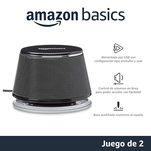 Amazon Basics - Altavoces para ordenador alimentados por USB con sonido dinámico , negros, juego de 1