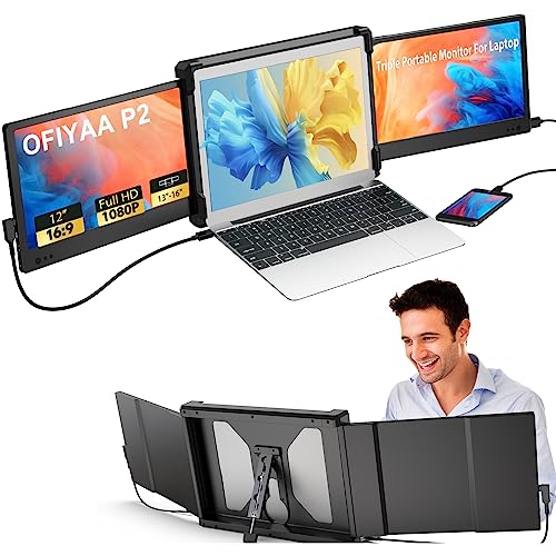 OFIYAA P2 (12 '') Monitor Port谩til Pantalla de Port谩til Dos Pantalla Compatible con 13''-16'' Mac PC/Notebook 12'' FHD Display IPS USB-A/Type-C/HDMI 4 Altavoces Ordenador de Monitor Laptop Pantallas