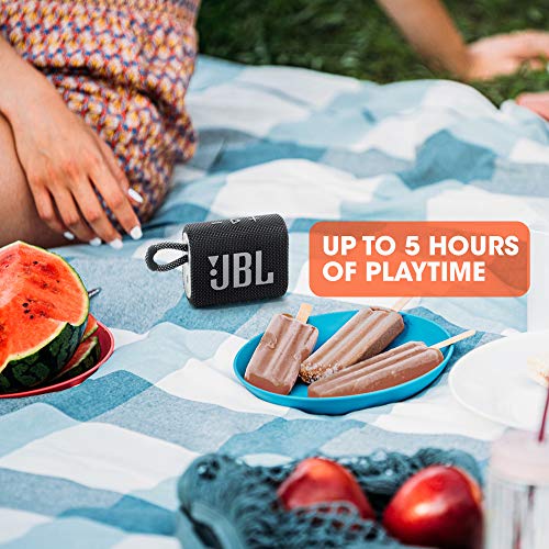 JBL GO 3 - Altavoz inalÃ¡mbrico portÃ¡til con Bluetooth, resistente al agua y al polvo (IP67), hasta 5h de reproducciÃ³n con sonido de alta fidelidad, negro